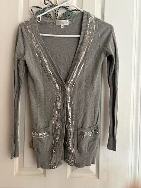 Spiegel Gray Sequin-Trim Cardigan